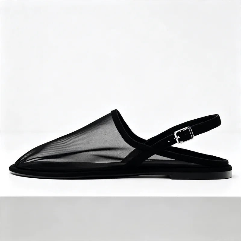 Luxury Brand Designer Flat Sandals Back Trip Strap Sandalias Mesh Breathable Casual Slides Mules Shoe