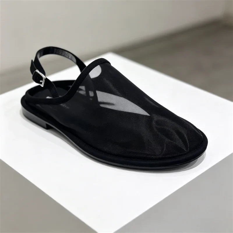 Luxury Brand Designer Flat Sandals Back Trip Strap Sandalias Mesh Breathable Casual Slides Mules Shoe