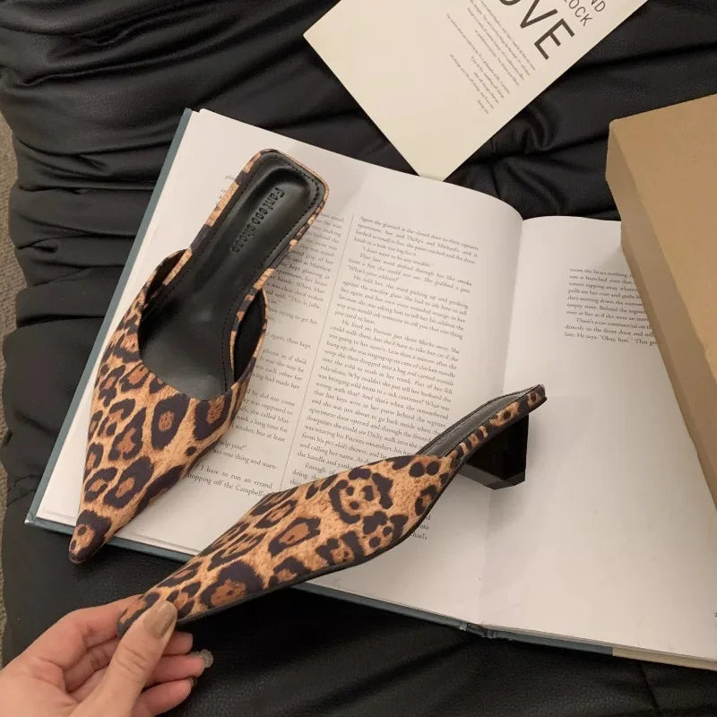 Luxury Pointed Toe Mules Slipper Candy Color Ladies Elegant Dress Sandal Square Low Heel