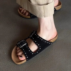 Metal Rivets Decorative Slippers Belt Buckle Designer Slippers for Flat Sandals Cozy Flip Flops