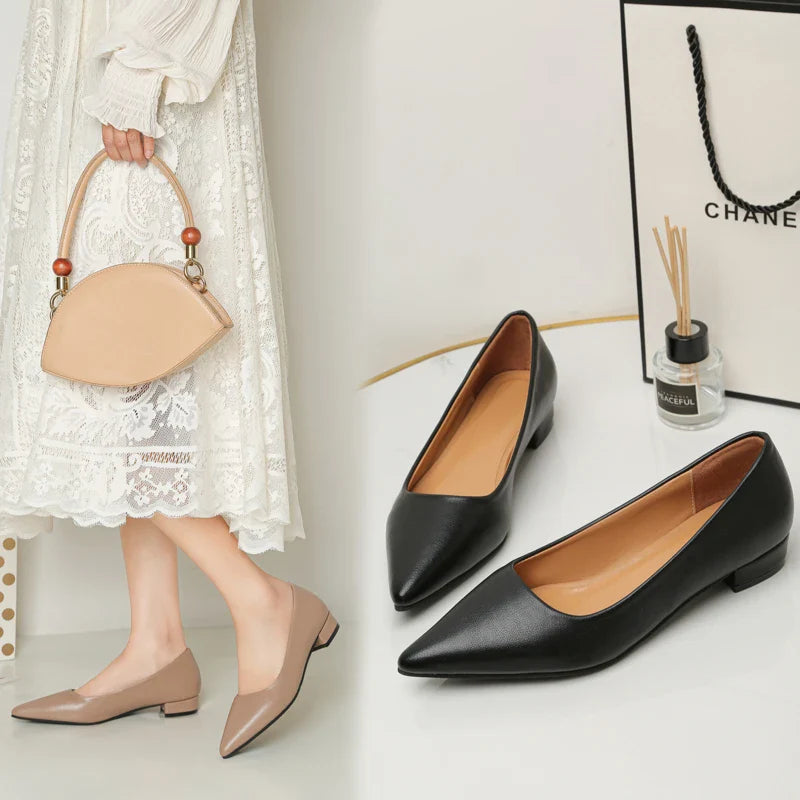 Pointed Toe Shallow Mouth Square Heel