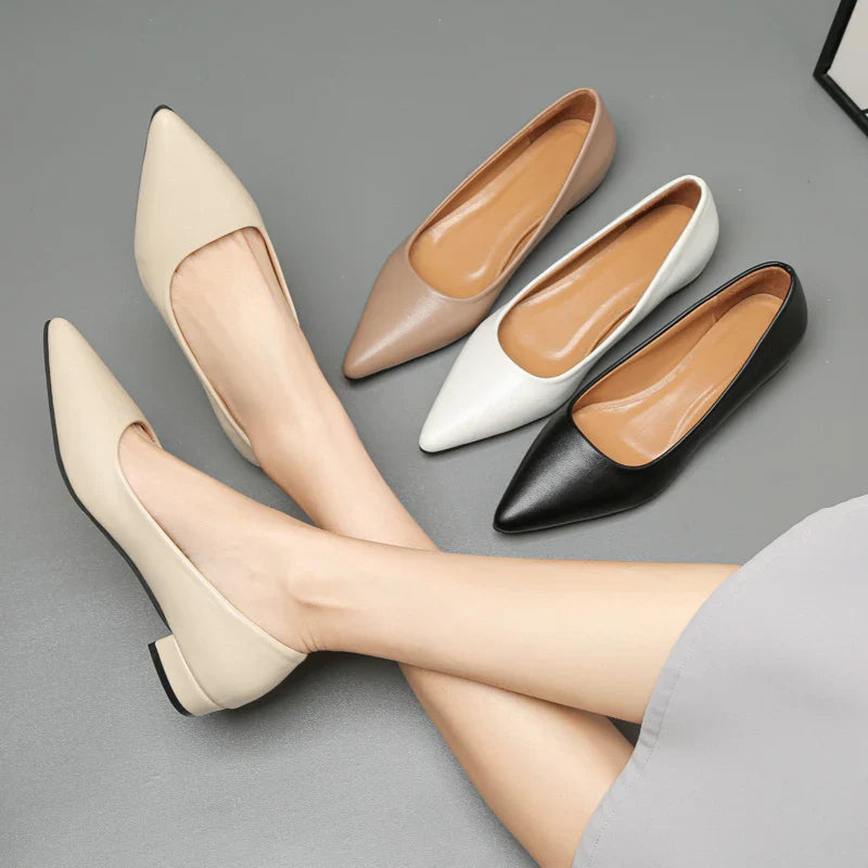 Pointed Toe Shallow Mouth Square Heel