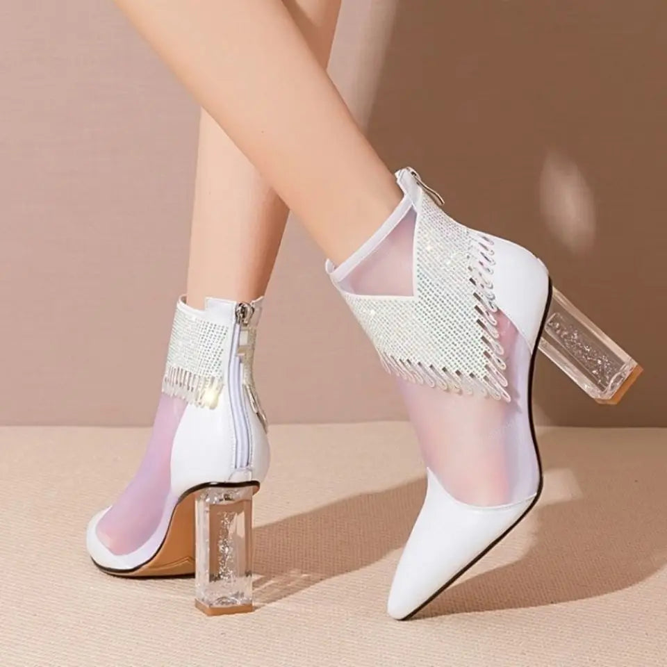 Rubber Soled Dance Boots Spring Pointy Rhine-diamond Tassel High Heel