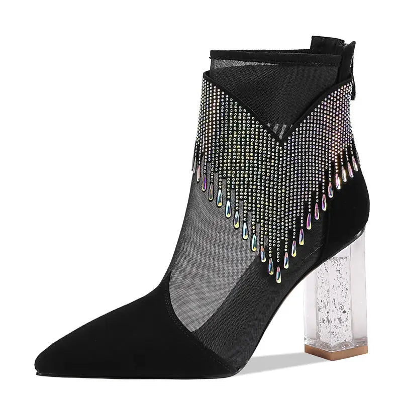 Rubber Soled Dance Boots Spring Pointy Rhine-diamond Tassel High Heel