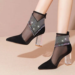 Rubber Soled Dance Boots Spring Pointy Rhine-diamond Tassel High Heel