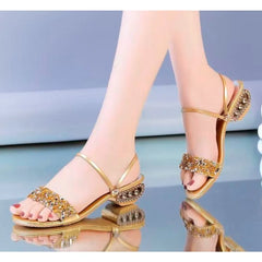 Shiny Crystal Slippers Luxury Rhinestone Med Heel