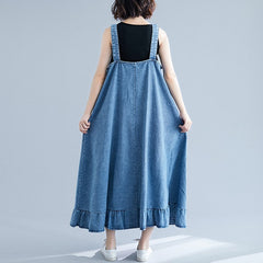 Single Breasted Cotton Denim Dresses Spaghetti Strap Jeans