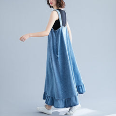 Single Breasted Cotton Denim Dresses Spaghetti Strap Jeans