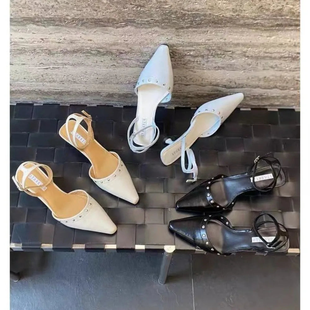 Slingback Sandals Trend Luxury Metal Rivet High Heel