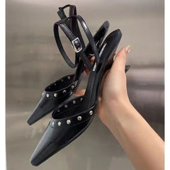 Slingback Sandals Trend Luxury Metal Rivet High Heel