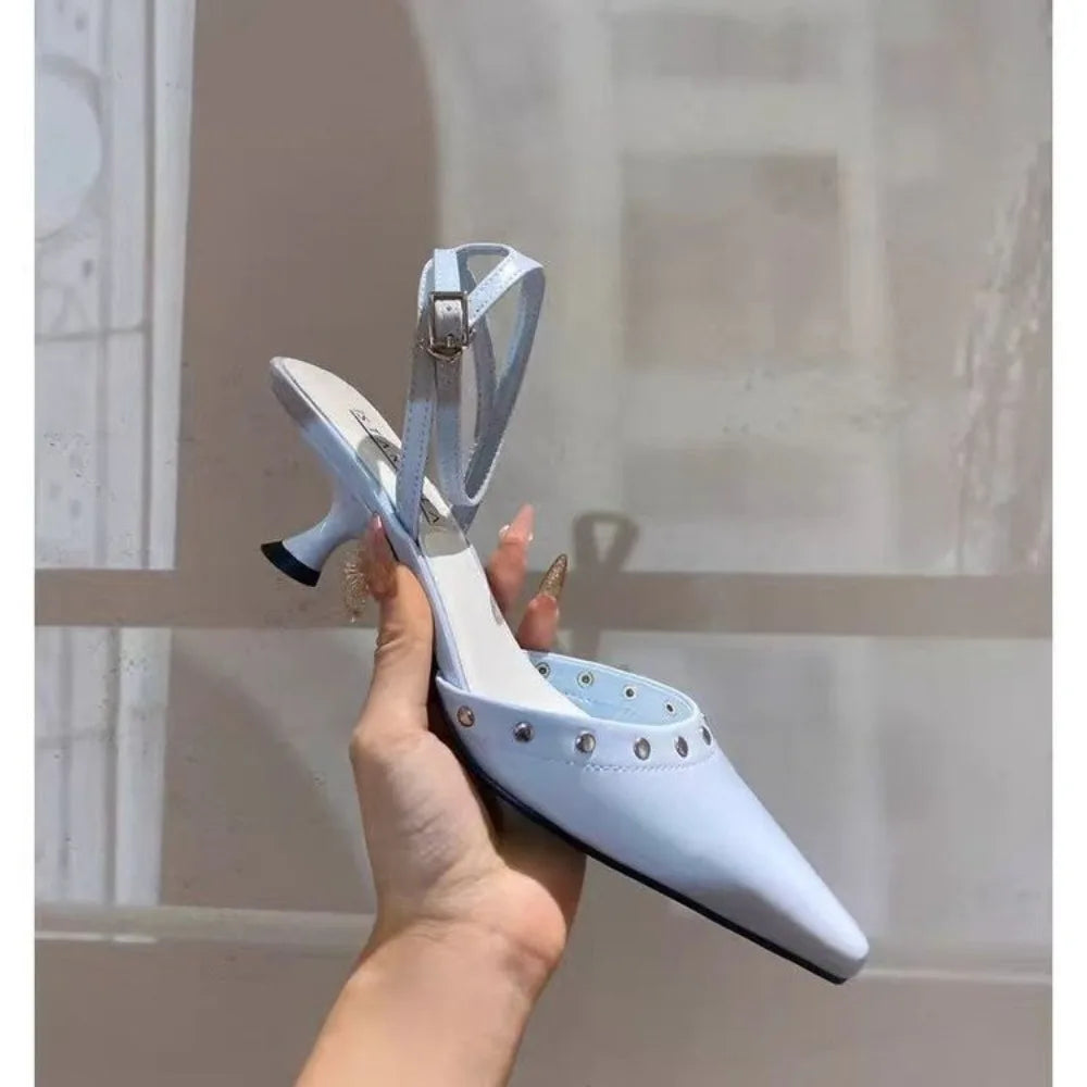 Slingback Sandals Trend Luxury Metal Rivet High Heel