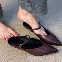 Elegant Leather Sandals Cover Toe Mules Slippers Shallow Slip-On Slides Shoes