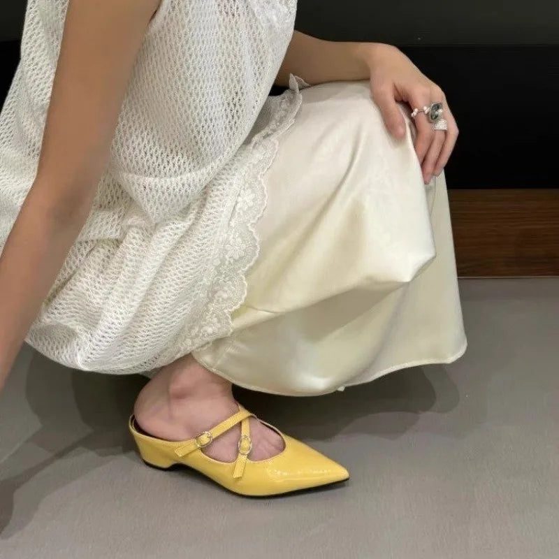 Elegant Leather Sandals Pointy Toe Cross Strap Design Slide Sandals Luxury Party Dress Heel