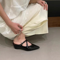 Elegant Leather Sandals Pointy Toe Cross Strap Design Slide Sandals Luxury Party Dress Heel