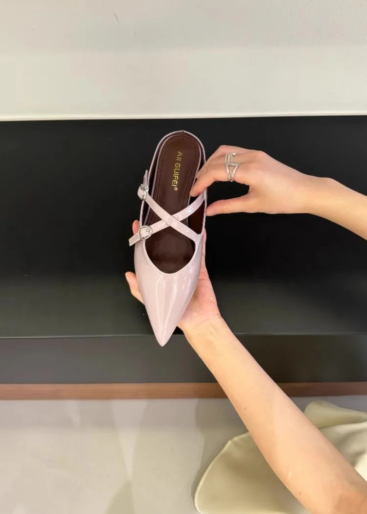 Elegant Leather Sandals Pointy Toe Cross Strap Design Slide Sandals Luxury Party Dress Heel