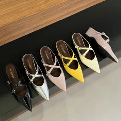 Elegant Leather Sandals Pointy Toe Cross Strap Design Slide Sandals Luxury Party Dress Heel