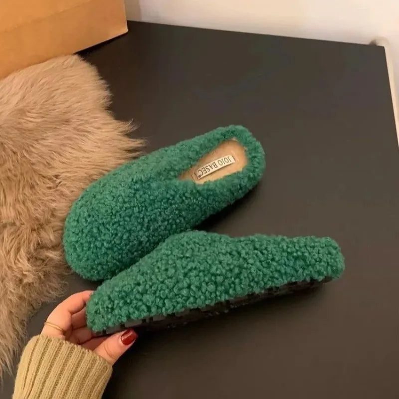 Home Fur Slippers Non-Slip Soft Warm House Indoor Bedroom Couples Shoes