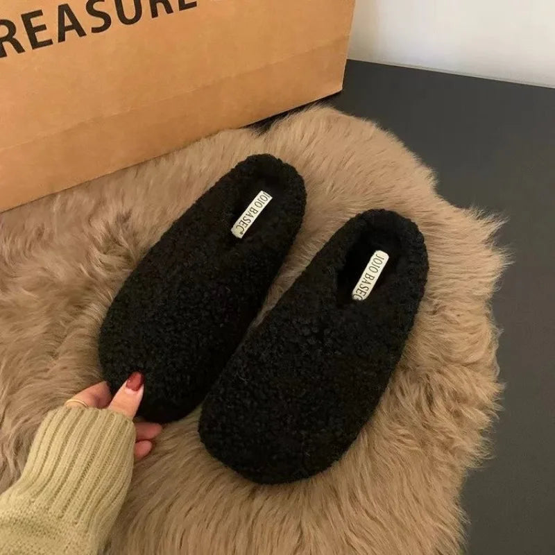 Home Fur Slippers Non-Slip Soft Warm House Indoor Bedroom Couples Shoes