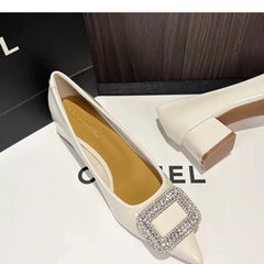 Luxury Metal Crystal Splice Pumps Kitten Thick Heel