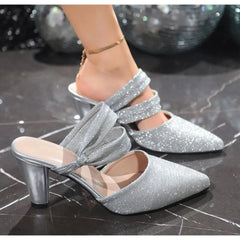 Pointed Toe Square Root Rhinestone Decoration and Elegant Shoes