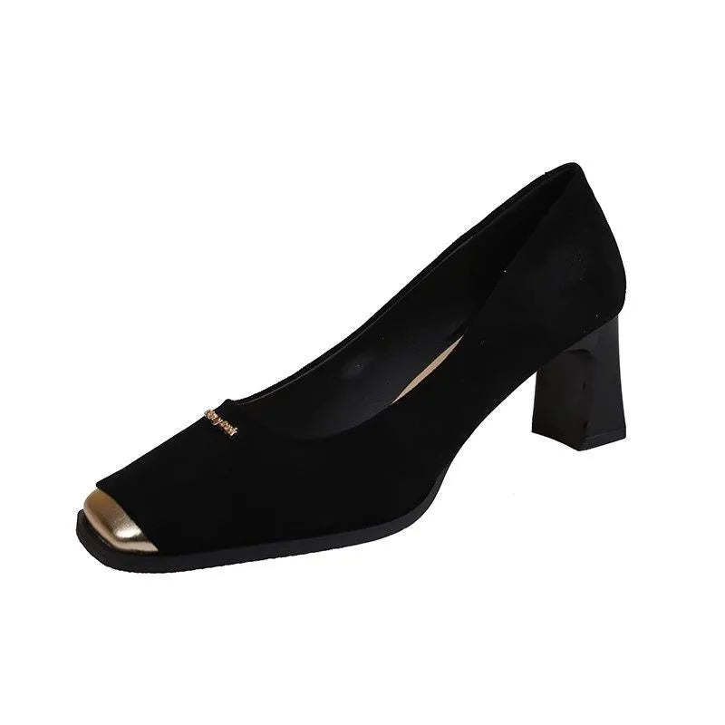 Leopard Print Buckle Pumps Square Toe Stripper Party Concise Splice Ladies Shoes