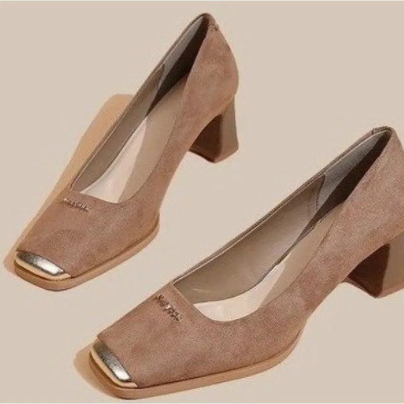 Leopard Print Buckle Pumps Square Toe Stripper Party Concise Splice Ladies Shoes