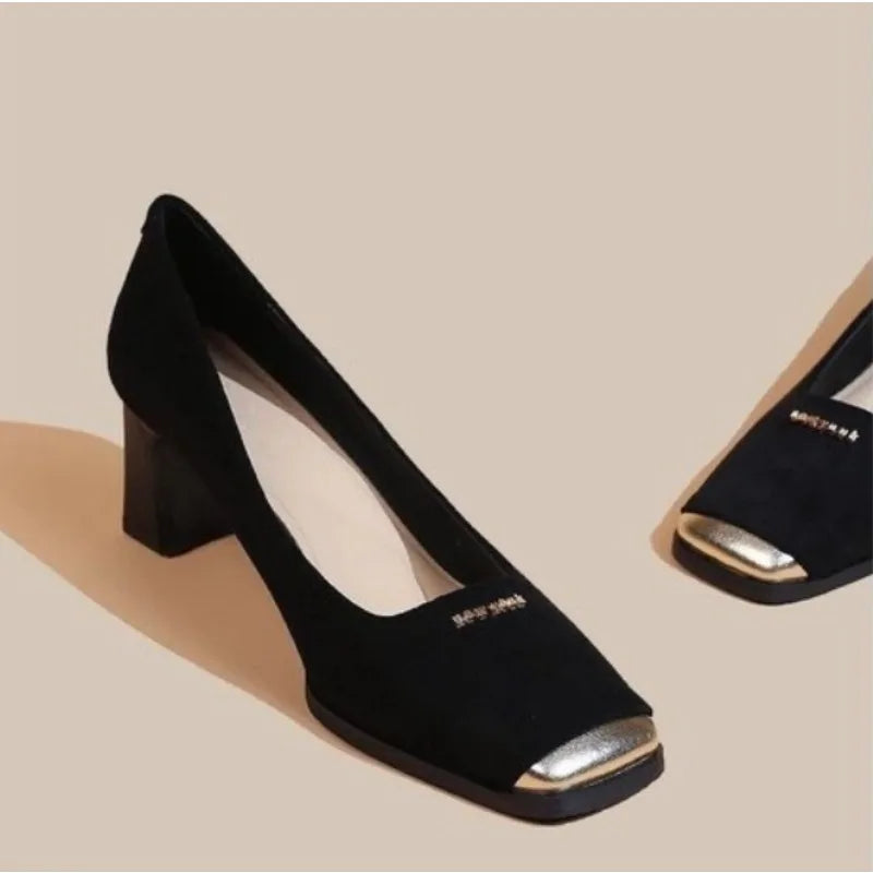 Leopard Print Buckle Pumps Square Toe Stripper Party Concise Splice Ladies Shoes