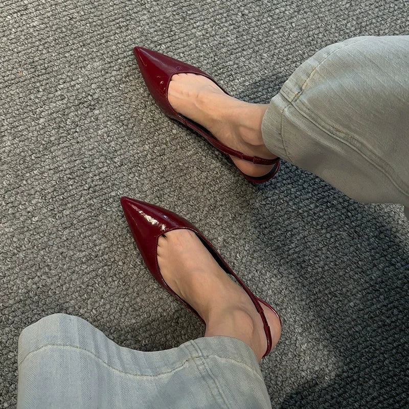 Patent Leather Pointed Toe Pumps Elegant Low Heel