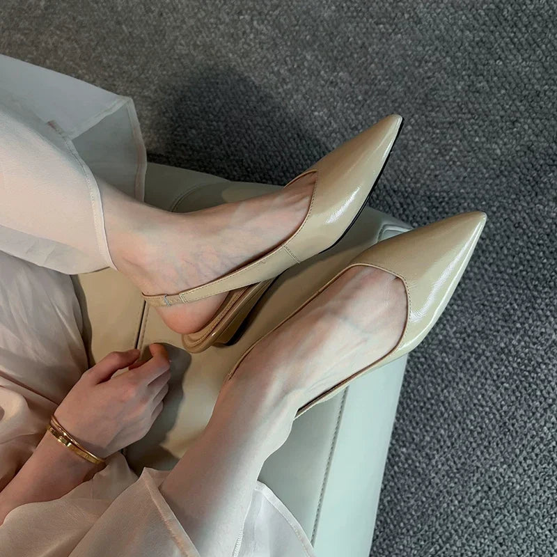 Patent Leather Pointed Toe Pumps Elegant Low Heel