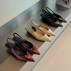 Patent Leather Pointed Toe Pumps Elegant Low Heel