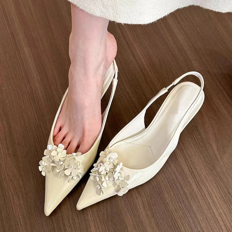 Spring Green Flower Pointed Elegant High Heel