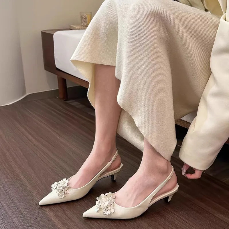 Spring Green Flower Pointed Elegant High Heel