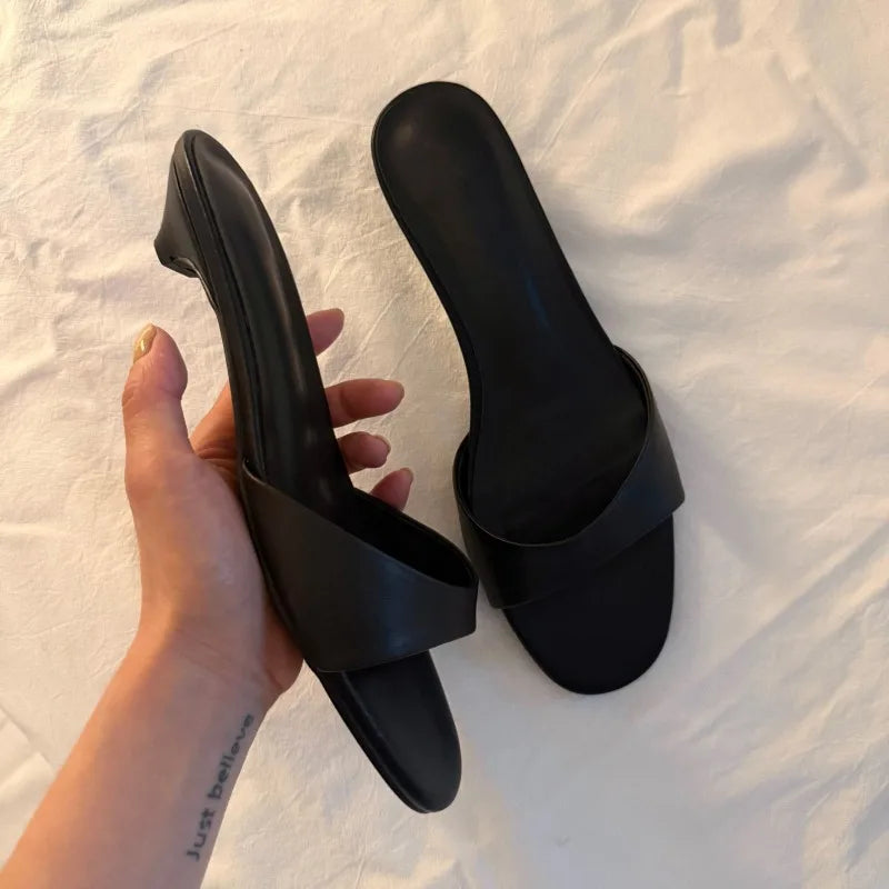 Open Toe Slipper Slip on Elegant Thin Low Heel