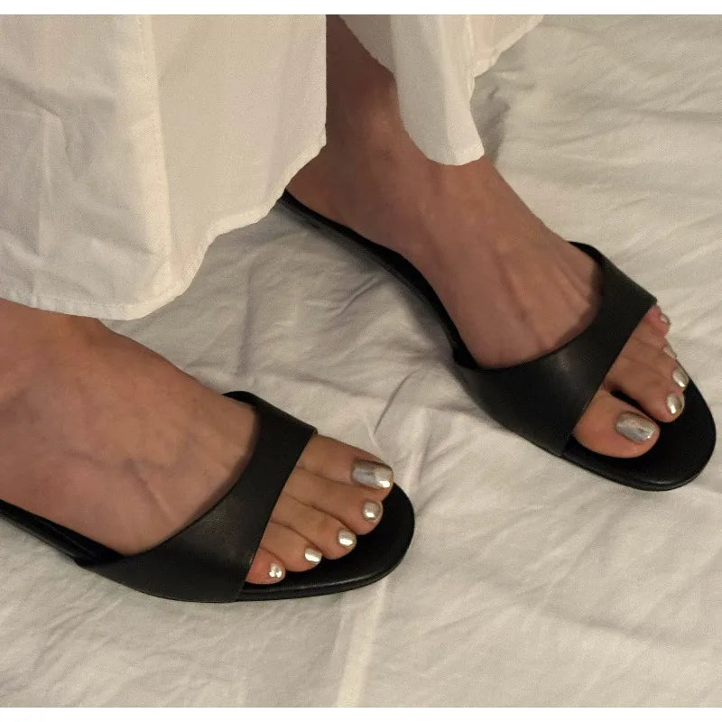 Open Toe Slipper Slip on Elegant Thin Low Heel