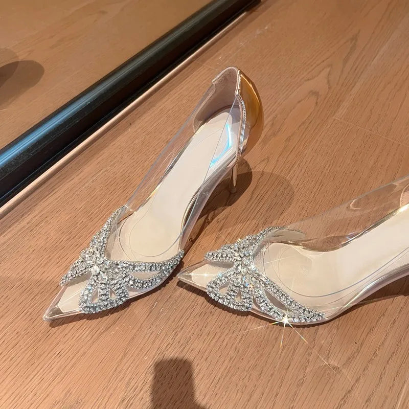 Pointed Transparent PVC Rhinestone Wrapped Back Buckle High Heel