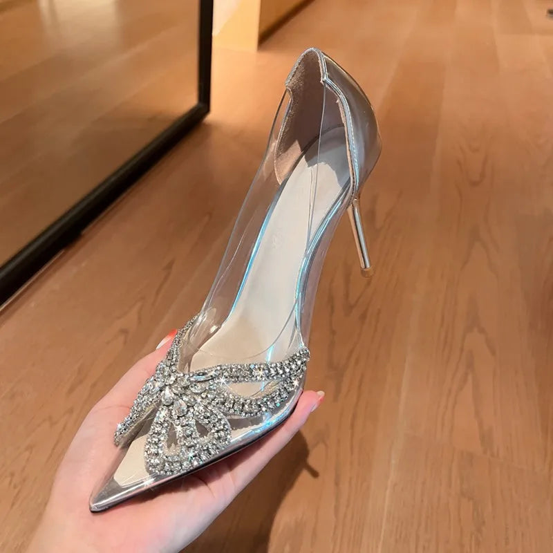 Pointed Transparent PVC Rhinestone Wrapped Back Buckle High Heel