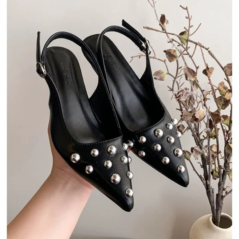 Sandals Metal Rivet High Heel