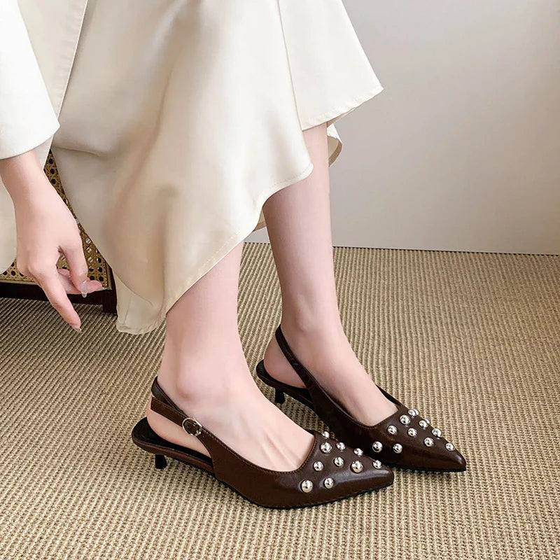 Sandals Metal Rivet High Heel