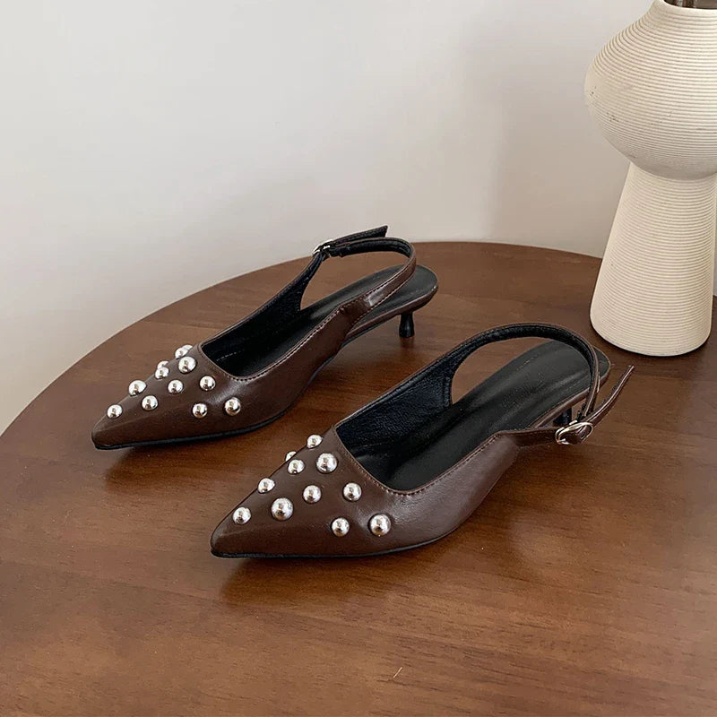 Sandals Metal Rivet High Heel