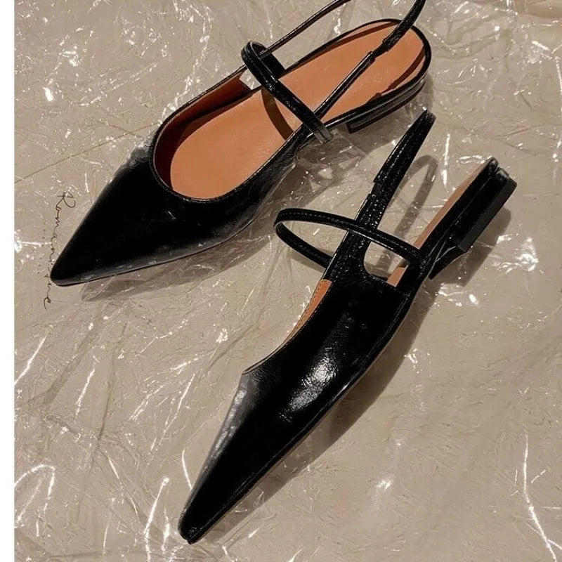 Baotou Patent Leather One Line Buckle Strap Cat Heel