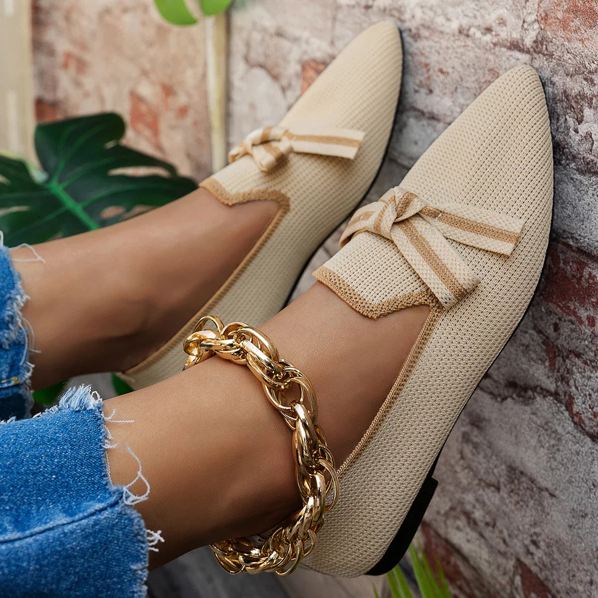 Flats Shoe Knitted Slip Breathable Comfortable Solid Color Shoes