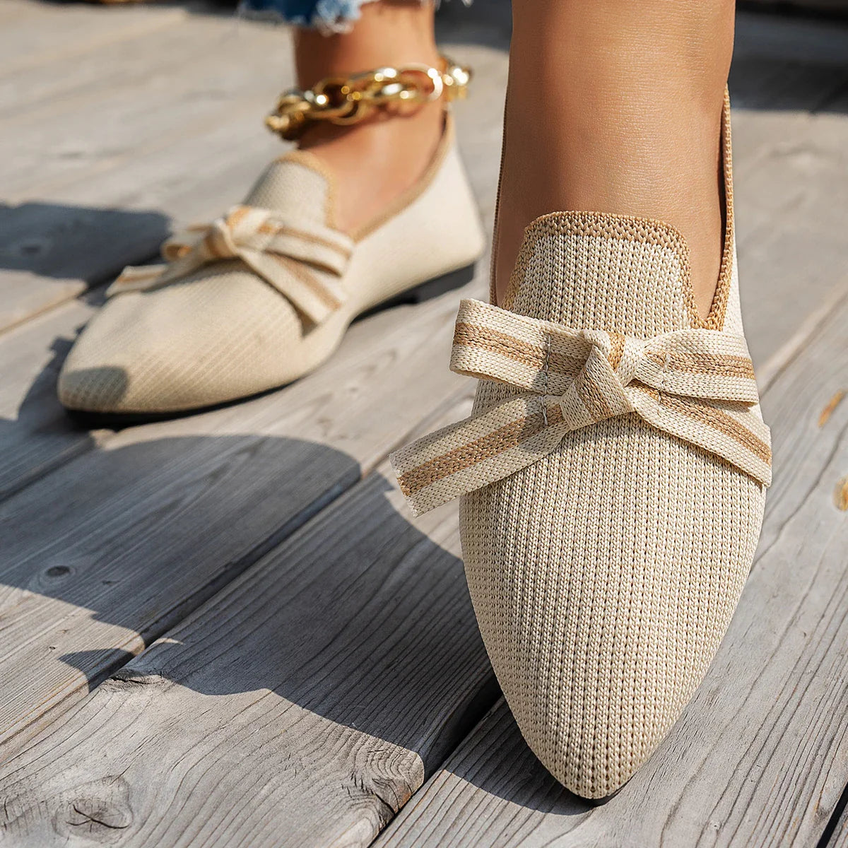 Flats Shoe Knitted Slip Breathable Comfortable Solid Color Shoes