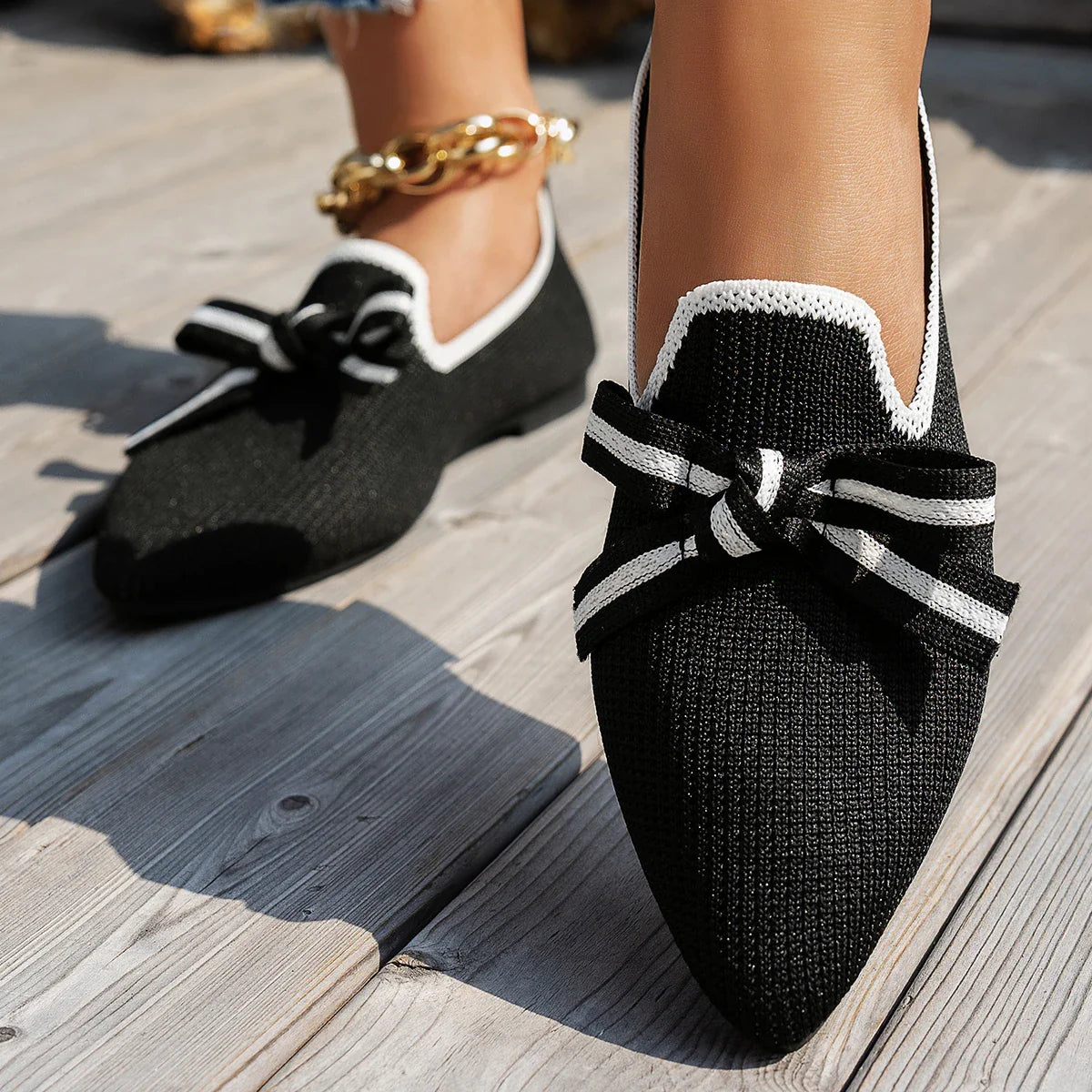 Flats Shoe Knitted Slip Breathable Comfortable Solid Color Shoes