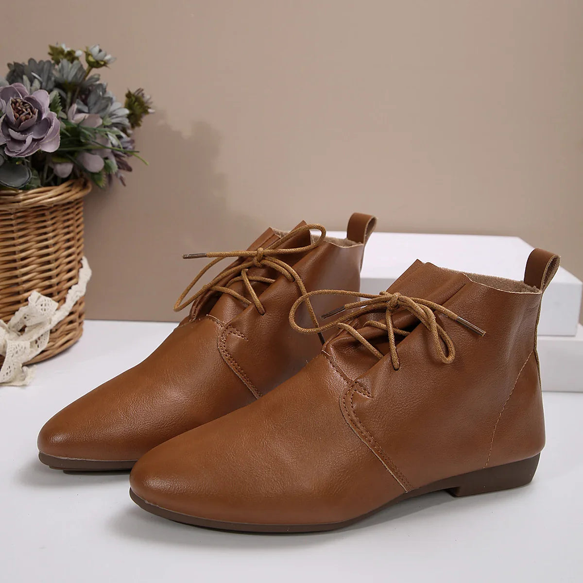 Ankle Boots Lace Up Leather Shoes