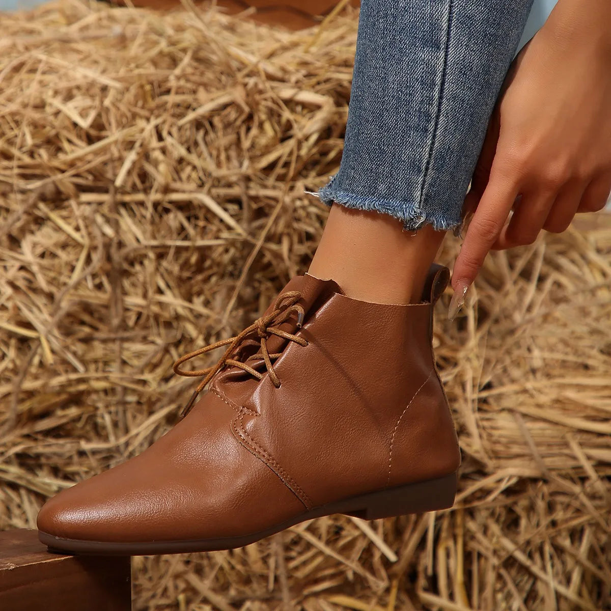 Ankle Boots Lace Up Leather Shoes