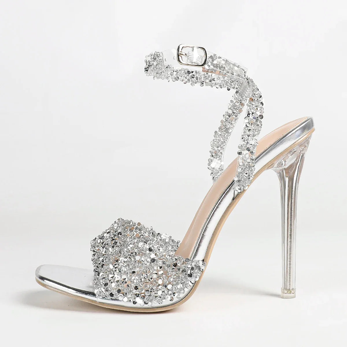 Evening Rhinestone Shiny Rhinestone High-heeled Slip-on Ankle Strap Crystal Heel