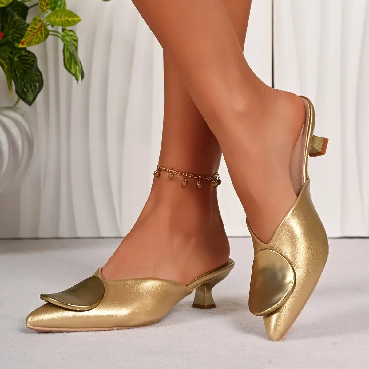 Mules Pointed Toe Mules Metal Designer Sandals Slingback Comfortable Office High Heel