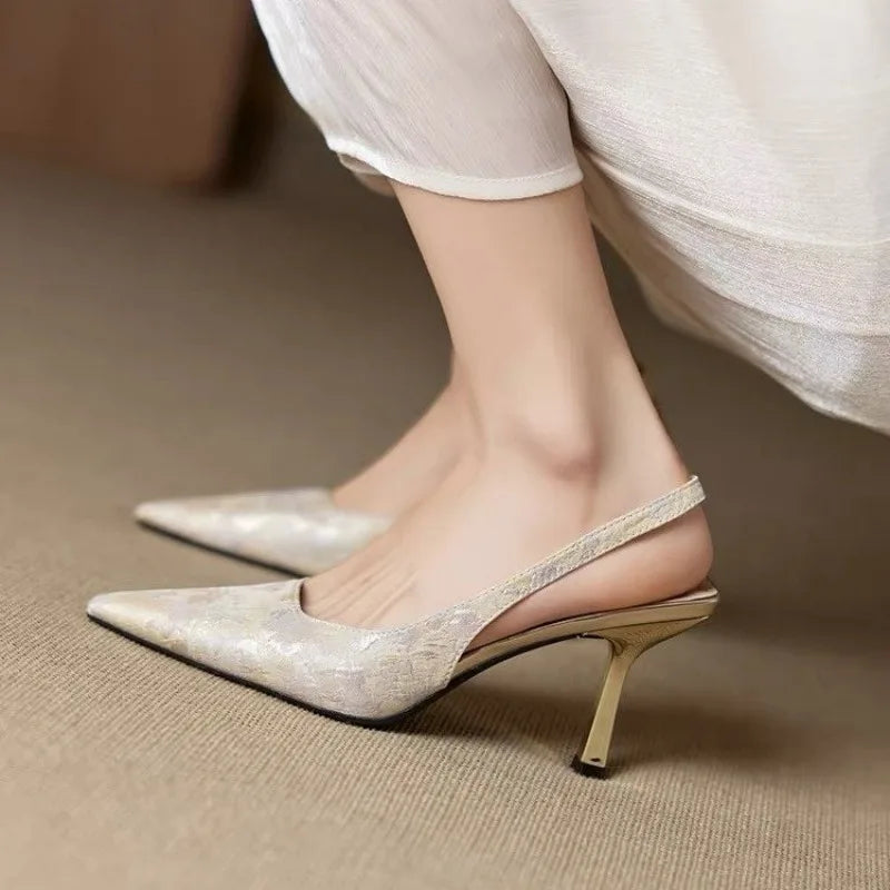 Sandals Pointed Toe Slingbacks Gold High Heel