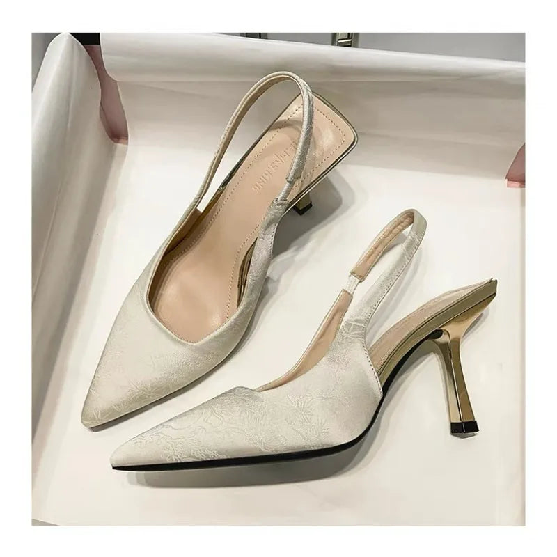 Sandals Pointed Toe Slingbacks Gold High Heel