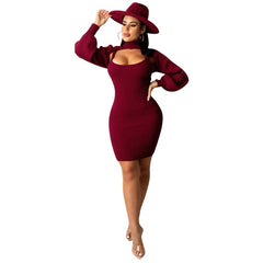 Night Out Long Sleeve Top And Solid Color Slip Dress